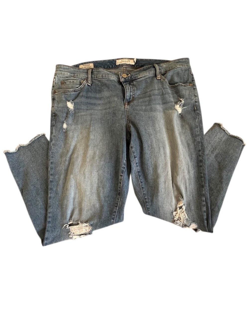 Torrid Boyfriend Distressed Jeans Size 18R Medium Wash Raw Hem Denim